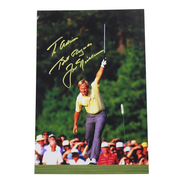 Jack Nicklaus Signed Masters Raised Putter Photo Personalized To Adrian JSA ALOA