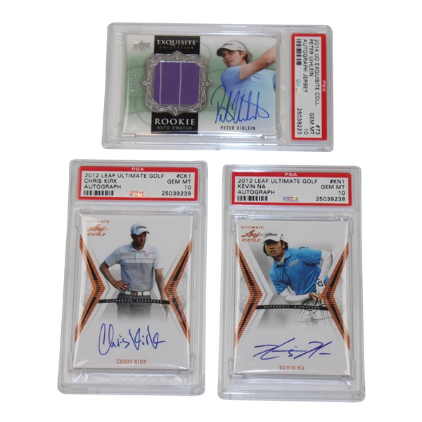 Kevin Na, Chris Kirk & Peter Uihlein Signed Upper Deck & Leaf Golf Cards All PSA GEM MT 10