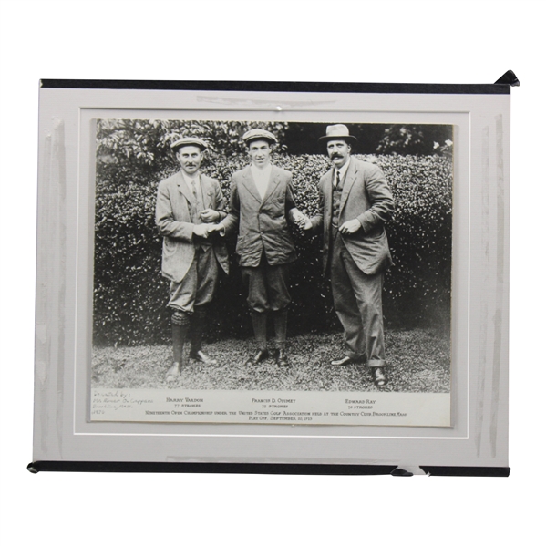 Harry Vardon, Francis Ouimet & Edward Ray 1913 US Open at Brookline Country Club Matted Photo