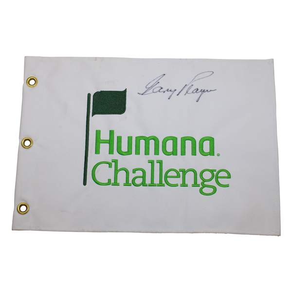 Gary Player Signed Humana Challenge Embroidered White with Lt Green Logo Flag JSA ALOA