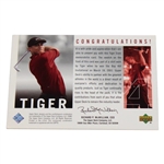 2001 Tiger Woods Upper Deck Tiger Slam 2001 Bay Hill Invitational Worn Red & Black Shirt Swatch Card 281/325