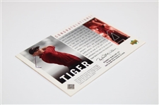 2001 Tiger Woods Upper Deck Tiger Slam 2001 Bay Hill Invitational Worn Red & Black Shirt Swatch Card 281/325