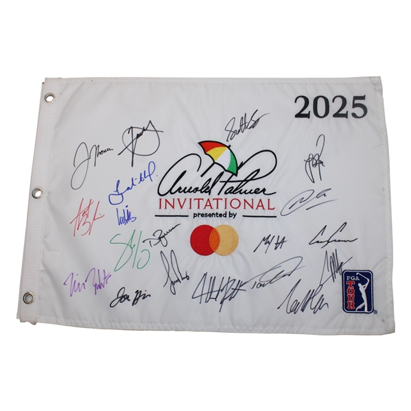 Scottie, Xander, Justin & Sixteen (16) PGA Stars Signed 2025 Arnold Palmer Inv. Flag JSA ALOA