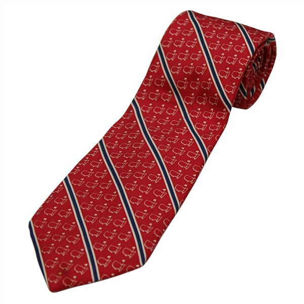 Augusta National Logo Red, Navy & White Striped Tie