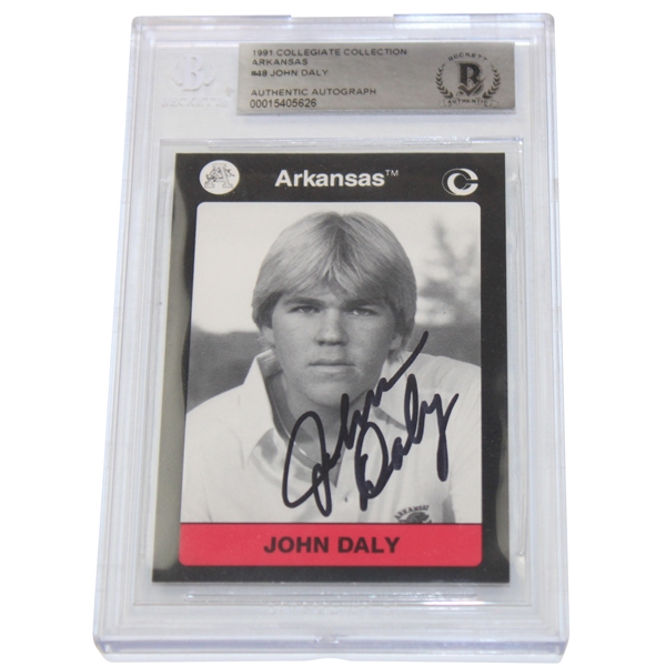 John Daly Signed 1991 Collegiate Collection Arkansas Golf Card #48 BAS Authentic AUTO
