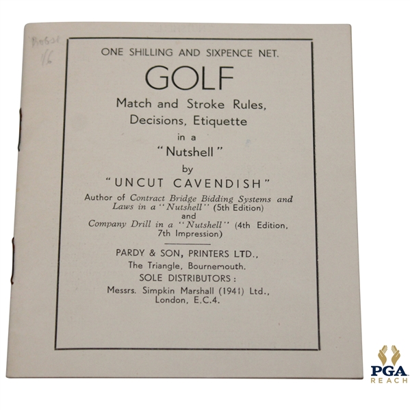 1941 Golf Match And Stroke Rules, Decisions, Etiquette In A Nutshell By Uncut Cavendish