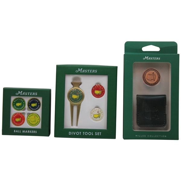 Masters Tournament 4 Pack of Ball Markers, Divot Tool Set & Copper Ball Marker