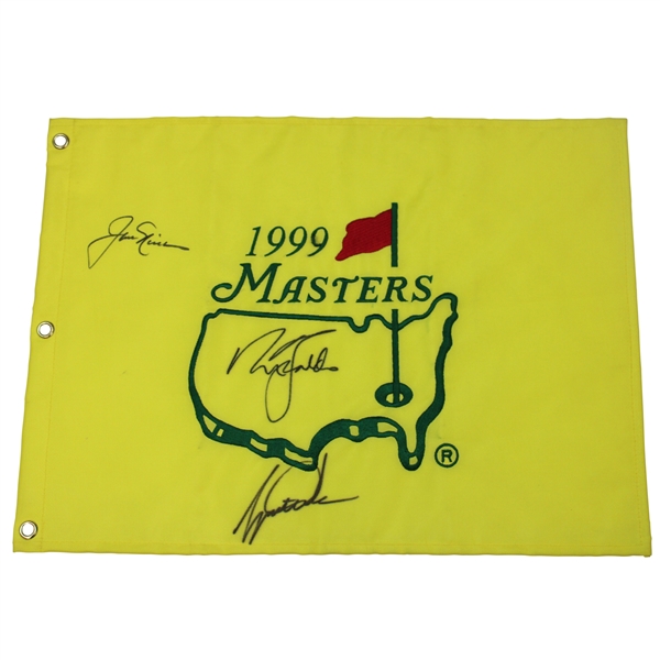 Tiger Woods, Jack Nicklaus & Nick Faldo Signed 1999 Masters Flag - Back to Back Winners! JSA ALOA