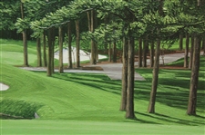 Augusta National 15th Hole Firethorn Linda Hartough Textured Canvas Print - Framed