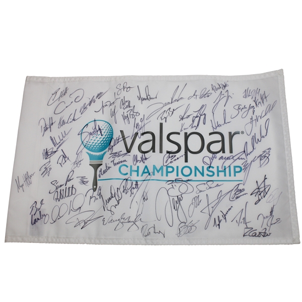 Rahm, Woodland, Sergio & Field Signed Valspar Championship Flag JSA ALOA