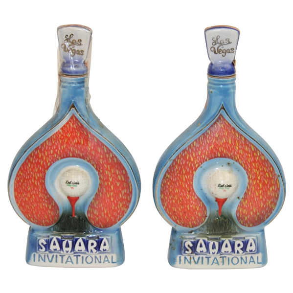 Two (2) 1971 Las Vegas Sahara Invitational Ceramic Jim Beam 100 Bottles