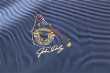 John Daly Signed Blue Black Striped Dignity Collared Shirt with Sponsors JSA ALOA