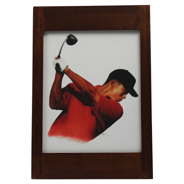 Tiger Woods 2003 Backswing Pastels Print by Artist Shela D. Gordon - Framed
