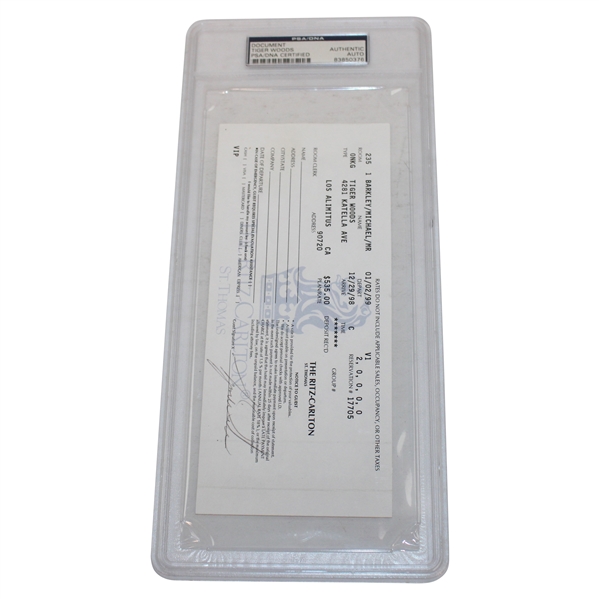 Tiger Woods Signed The Ritz Carlton St Thomas 1998/1999 New Years Trip Receipt PSA Authentic AUTO