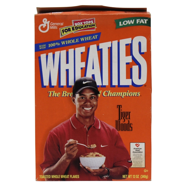Tiger Woods The Breakfast of Champions 12oz Wheaties Box - Bag Closed/Box Top Opened