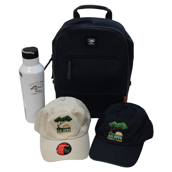 2008 US Open at Torrey Pines Pair of Hats, Backpack & Water Bottle - Unworn & Unused