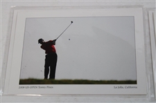2008 US Open Tiger Woods Stroll up 18th Hole Picture in Holder w/Six (6) Sets of 2008 US Open Photo Cards