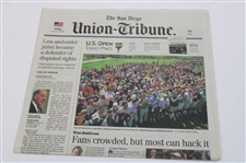 Two (2) Original Tiger Woods Photos w/San Diego Union Tribune 2008 US Open Coverage Newspapers