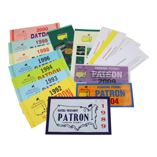 Lot of Masters Tournament Patron Parking Permits and Publications & Videos Booklets