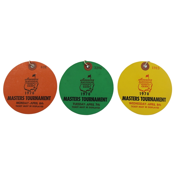 1970 Masters Tournament Monday, Tuesday & Wednesday Practice Rd Tickets - Billy Casper Winner