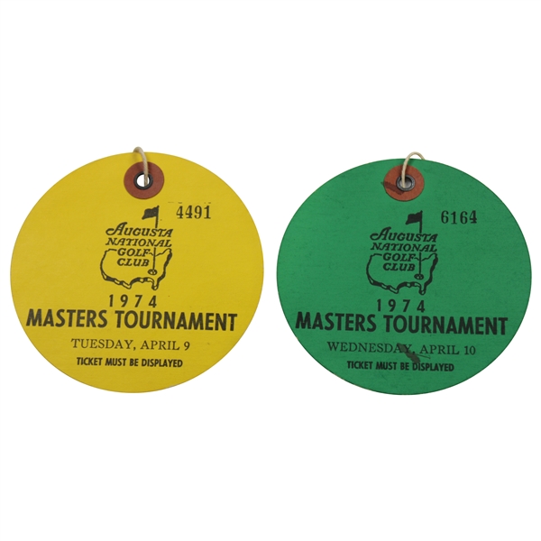 1974 Masters Tournament Tuesday & Wednesday Practice Rd Tickets - Gary Player Winner