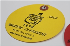 1978 Masters Tournament Monday, Tuesday & Wednesday Practice Rd Tickets - Gary Player Winner