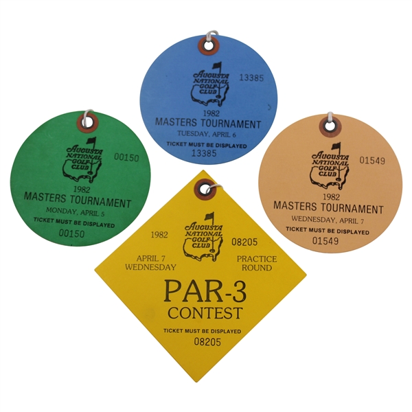 1982 Masters Tournament Monday, Tuesday & Wednesday Practice Rd Tickets - Craig Stadler Winner