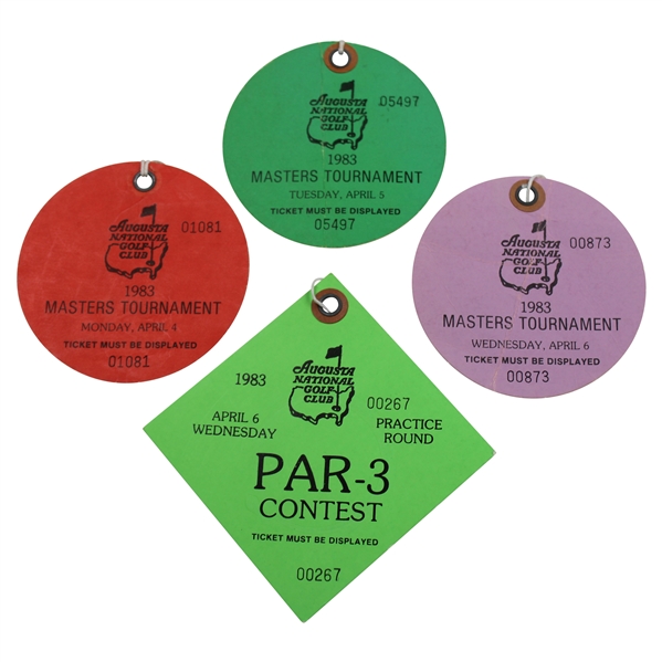 1983 Masters Tournament Monday, Tuesday & Wednesday Practice Rd Tickets - Seve Ballesteros Winner