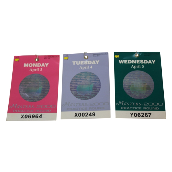 2000 Masters Tournament Monday, Tuesday & Wednesday Practice Rd Tickets - Vijay Singh Winner