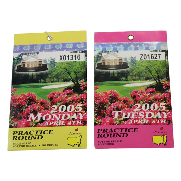 2005 Masters Tournament Monday & Tuesday Practice Rd Tickets - Tiger Woods Winner