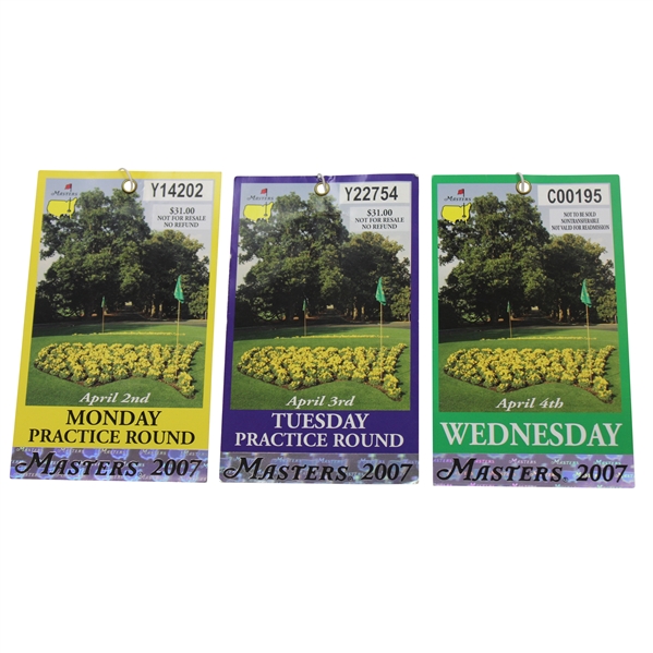 2007 Masters Tournament Monday, Tuesday & Wednesday Practice Rd Tickets - Zach Johnson Winner