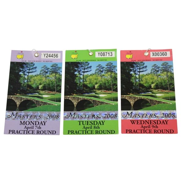 2008 Masters Tournament Monday, Tuesday & Wednesday Practice Rd Tickets - Trevor Immelman Winner