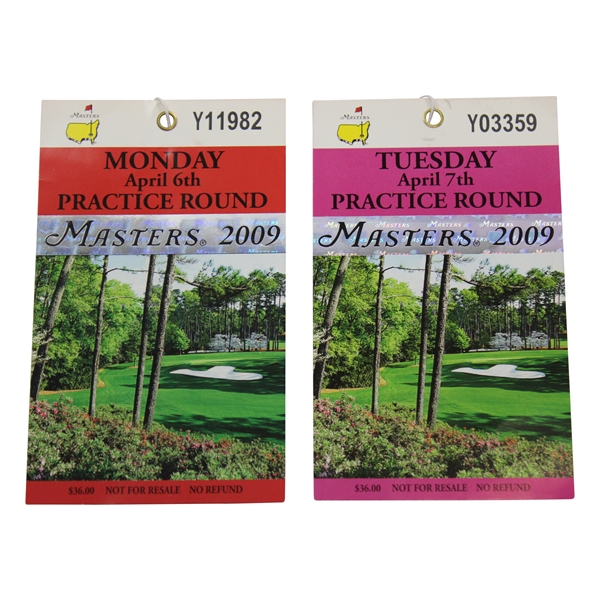 2009 Masters Tournament Monday & Tuesday Practice Rd Tickets - Angel Cabrera Winner