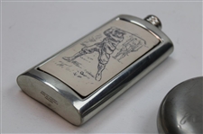 Two (2) English Pewter Golf Themed Flasks