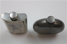 Two (2) English Pewter Golf Themed Flasks