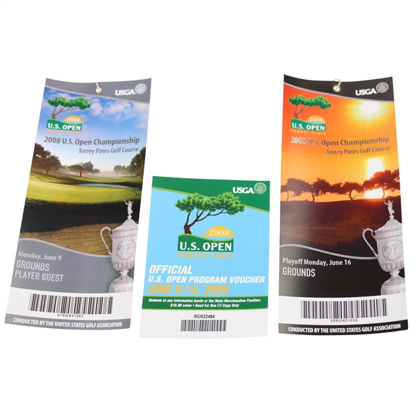 2008 US Open At Torrey Pines Monday Grounds Ticket, Playoff Ticket & Program Voucher