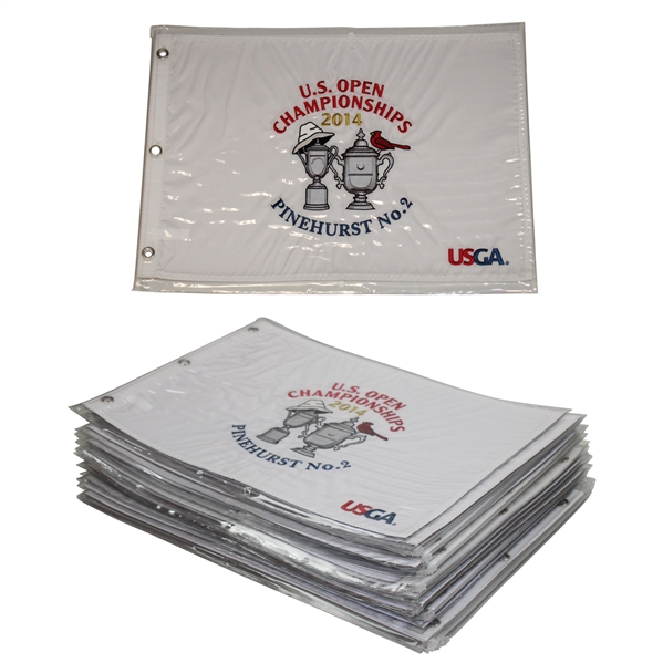 Twenty (20) 2014 US Open at Pinehurst No. 2 Dual Logo White Embroidered Flags - Kaymer & Wie