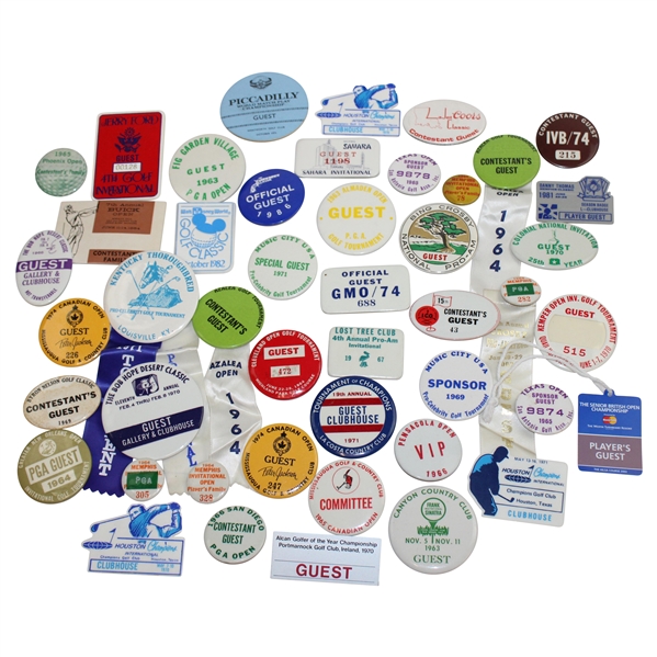 Forty Eight (48) Assorted Tournament Pins/Badges - Charles Coody Collection