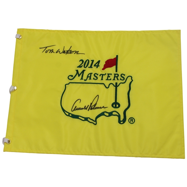 Arnold Palmer & Tom Watson Signed 2014 Masters Embroidered Flag JSA ALOA