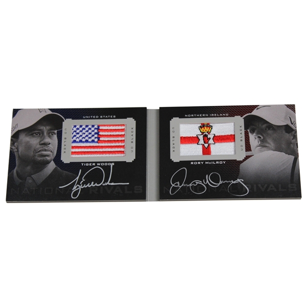 Tiger Woods & Rory McIlroy Signed 2014 Upper Deck Black Dual National Rivals Patch Card 7/10