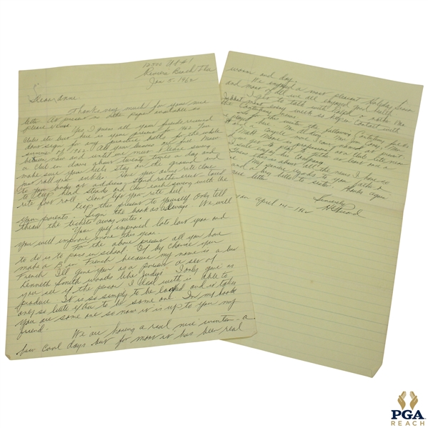 Henry Picard Signed Hand Written Letter Dated Jan. 5th 1962 JSA ALOA