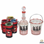 Vintage Three Canny Scots Glass Decanter & Ice Bucket w/Four (4) Golf Bag Cups