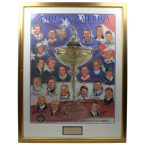 Palmer, Nicklaus, Nelson & 12 Others Signed US Ryder Cup Captains Print - Framed JSA ALOA