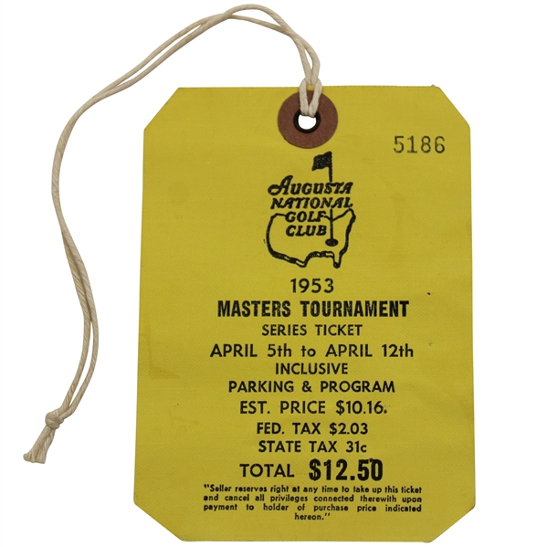 1953 Masters Tournament SERIES Badge #5186 w/Original String - Ben Hogan Win