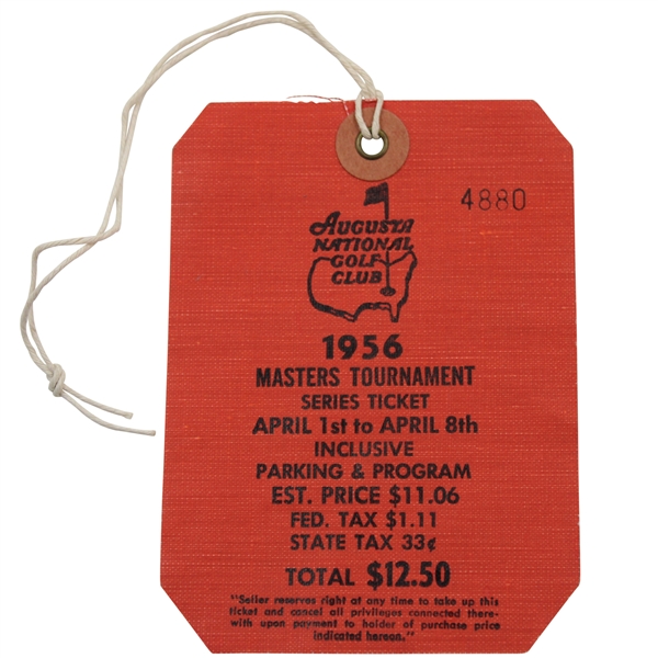 1956 Masters Tournament SERIES Badge #4880 w/Original String - Jack Burke Win