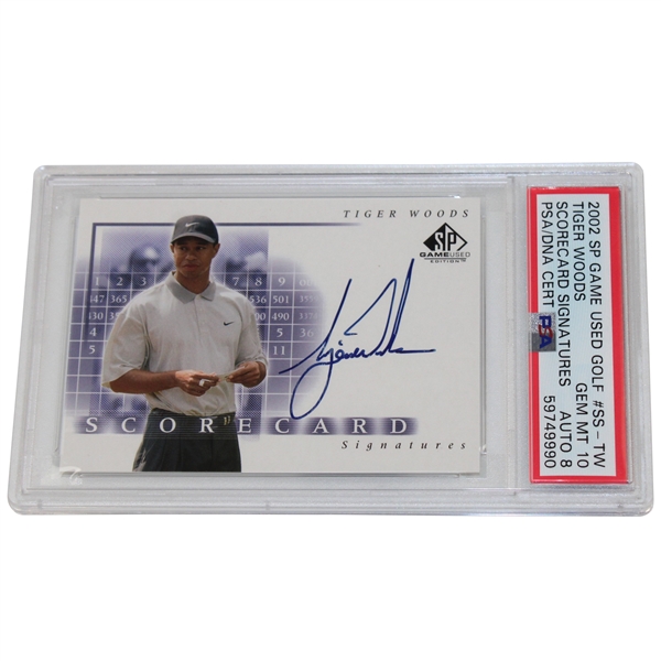 Tiger Woods Signed 2002 SP Game Used Golf Tiger Woods Card PSA GEM MT 10 AUTO 8