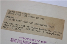 1923 Walter Hagen 'Golf Superstar Returns from England with New Wife' Photo