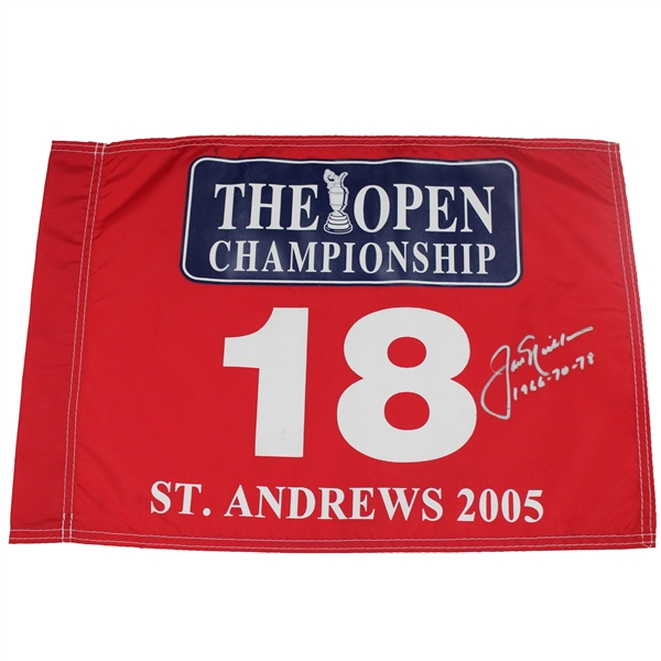 Jack Nicklaus Signed 2005 Open Championship at St. Andrews Red Flag w/Dates Won JSA ALOA