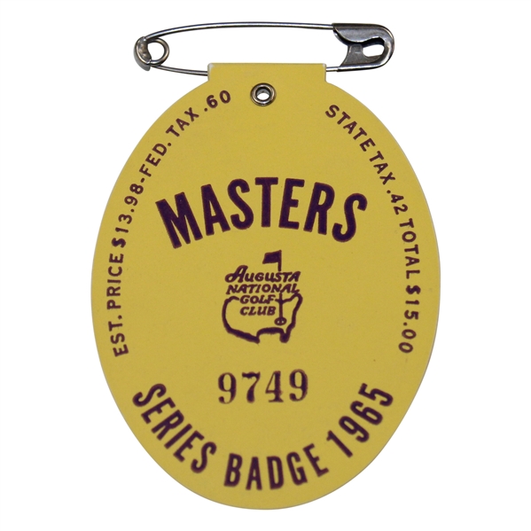 1965 Masters Tournament SERIES Badge #9749 - Jack Nicklaus Winner