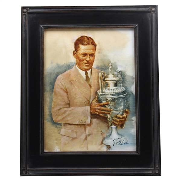 Original Bobby Jones 1930 British Amateur Trophy Oil Painting Signed by Artist Robert Fletcher - Framed